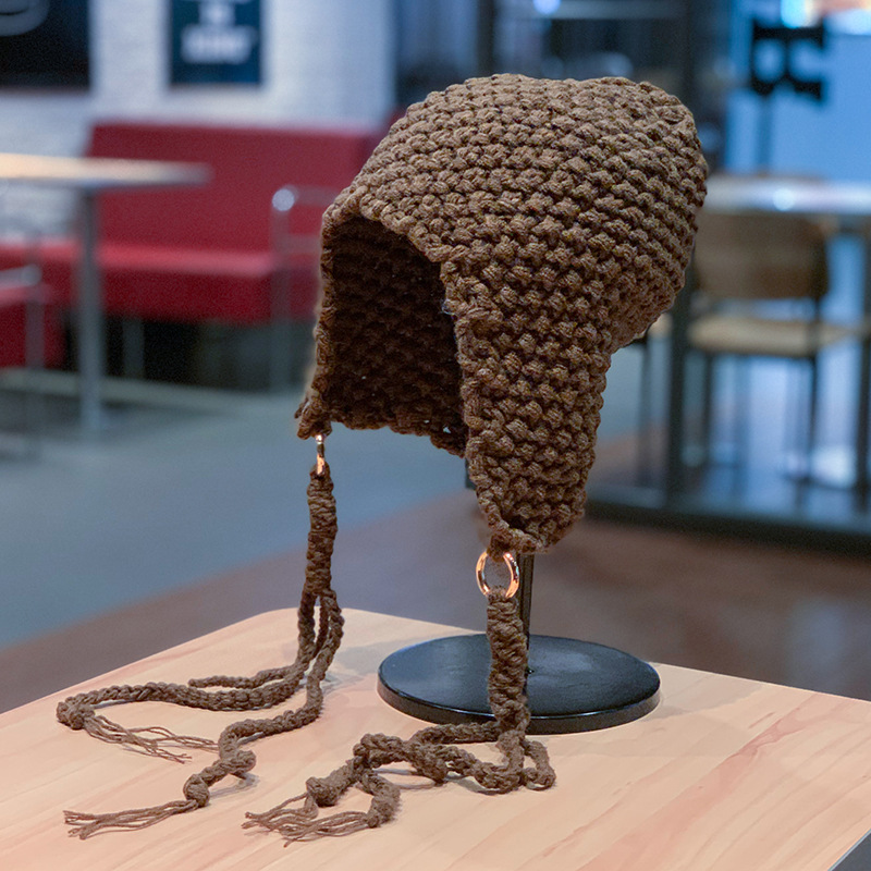 异国风情新款特色民族风针织毛线帽女秋冬护耳甜美韩版辫子手工帽