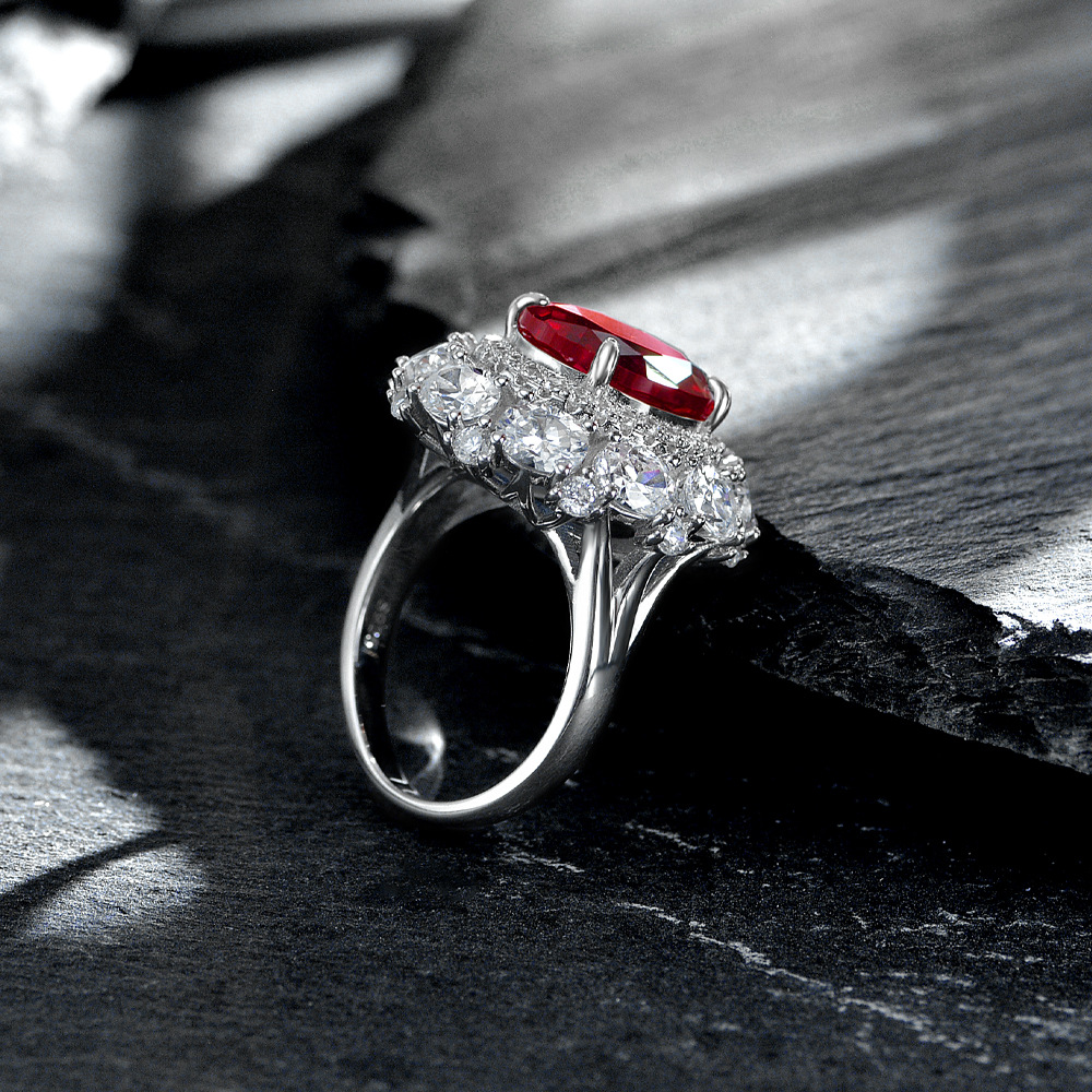 诗佩珠宝2022新款欧式宫廷复古红宝款925纯银围镶蛋形10*12戒指女