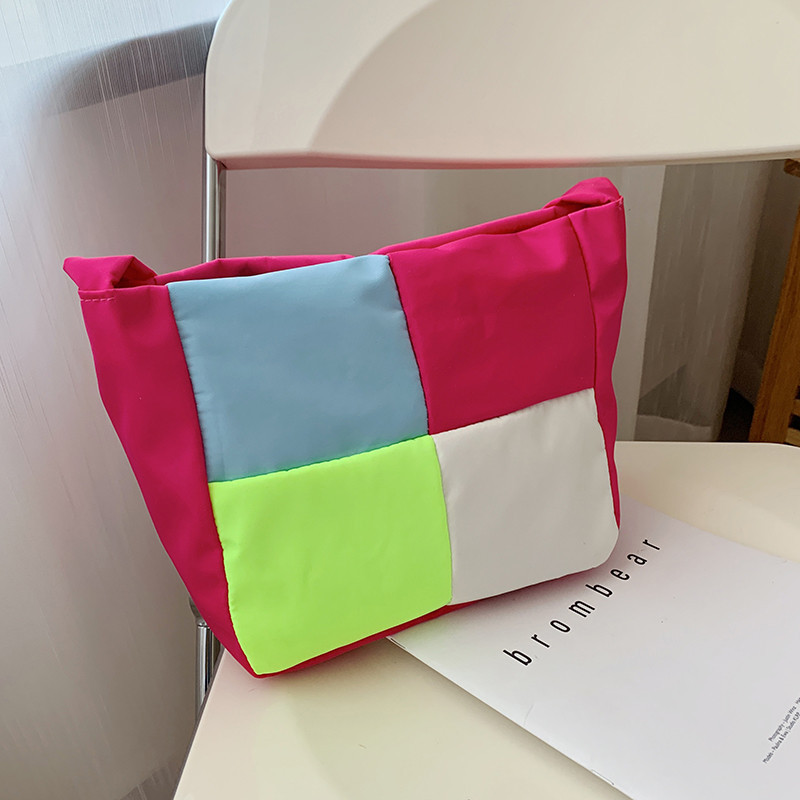 Canvas Bag 2021 Summer New Color Candy Contrast Color Female Temperament Block Stitching Single Shoulder Large Capacity Underarm Bag