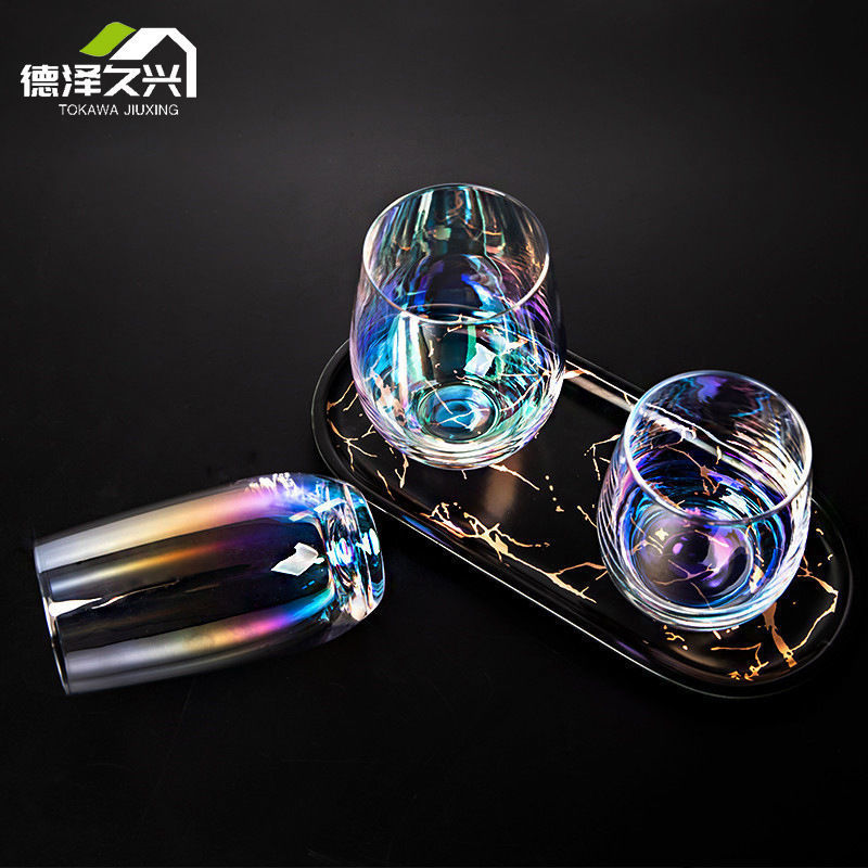 七彩蛋杯金边无铅水晶玻璃透明炫彩慕斯甜品水酒饮料牛奶果汁杯子
