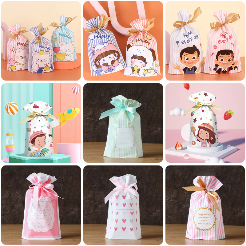 Cross-Border Plastic Gift Bag Ribbon Drawstring Bag Small Jewelry Packaging Drawstring Bag Candy Biscuit Food Packing Bag