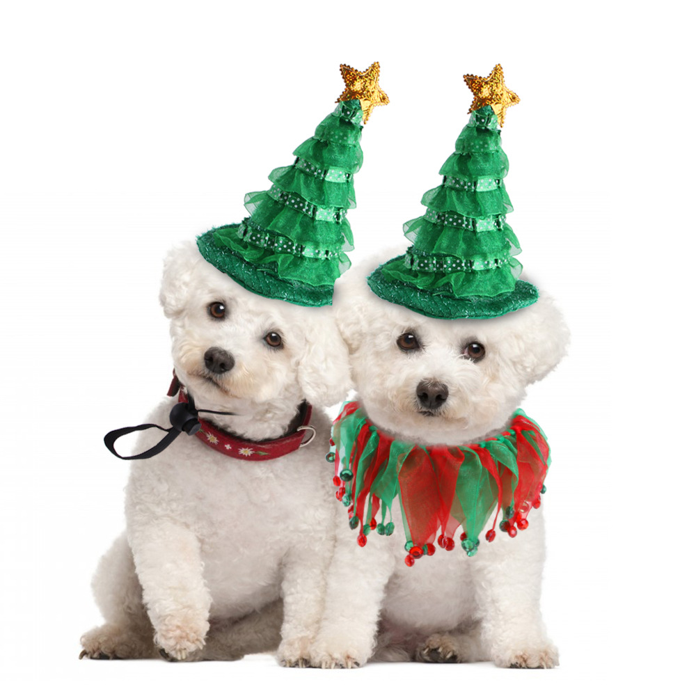 2023 Cross-Border Spot New Pet Christmas Day Hat Scarf Set Cat Hat Collar Ornament
