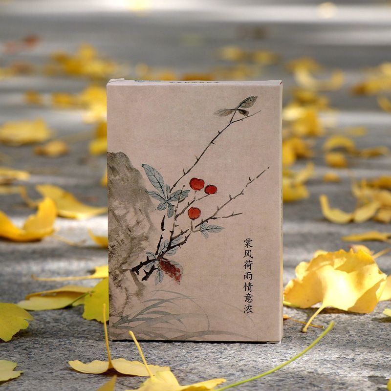 明信片风水墨画花卉古风创意复古文艺唯美生日贺卡片集一件代发