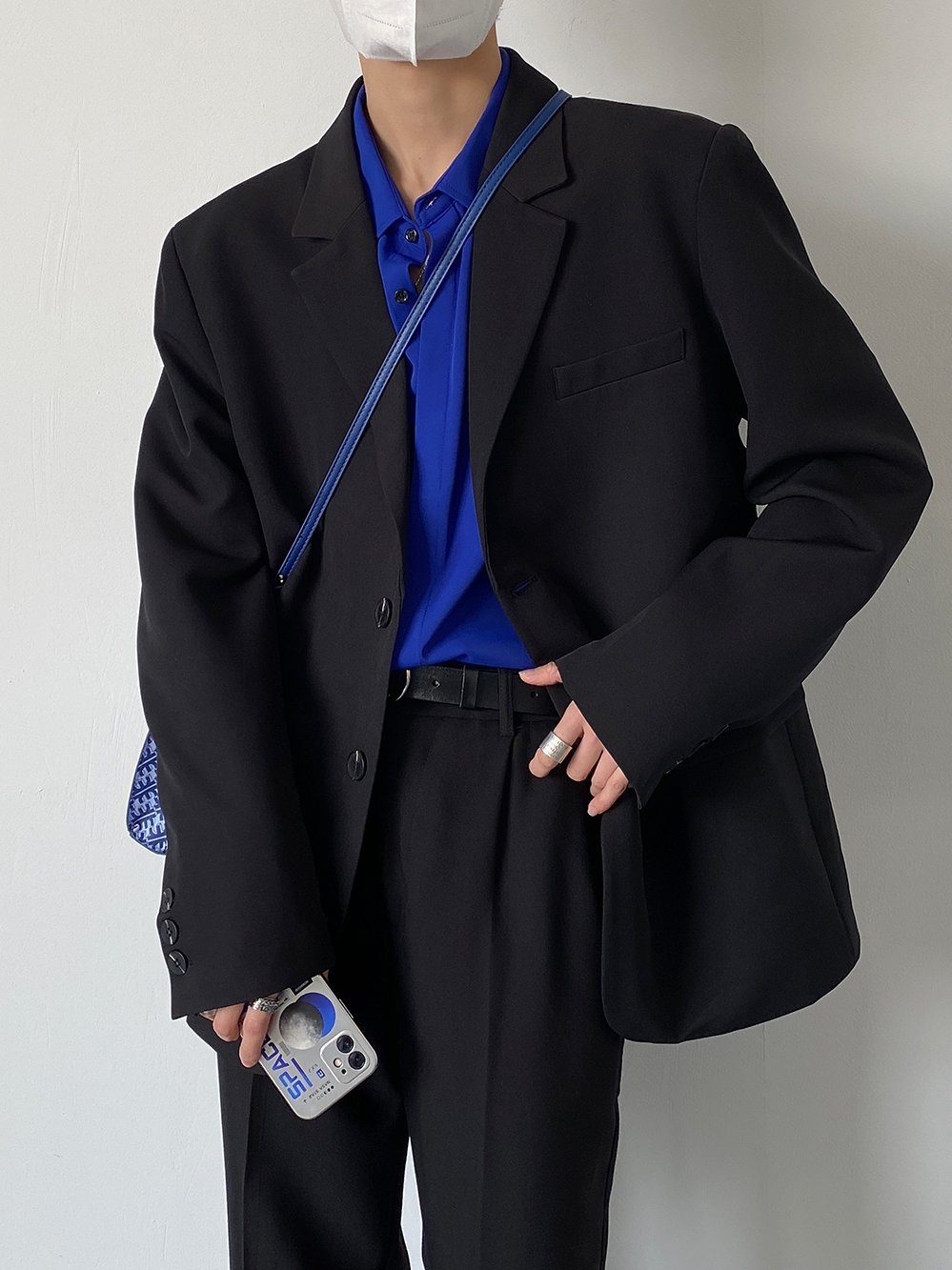sf/春秋新品韩风气质雅痞帅黑色西装外套男士宽松版潮流时髦西服
