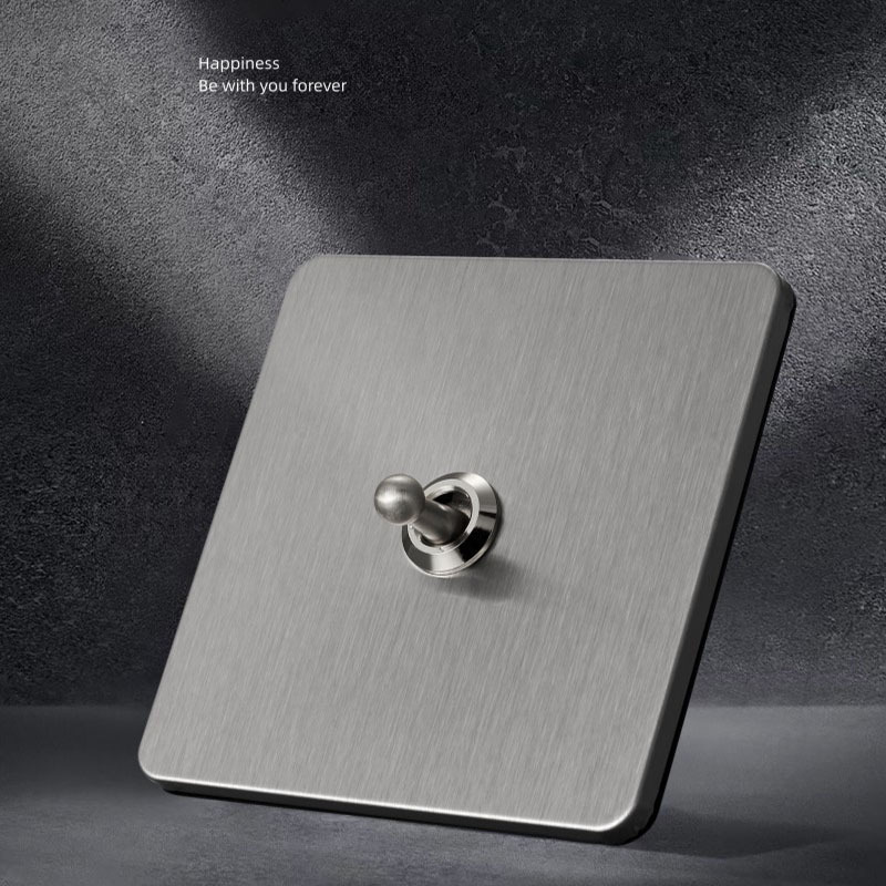 灰色不锈钢原色拉丝面板86拨杆开关金属插座家用复古工业风