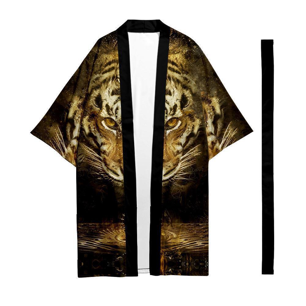 2021夏季新款上衣外贸 动物老虎创意印花道袍3D数码印花