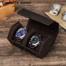复古疯马皮情侣手表盒手工制作六边形创意户外旅行二位手表收纳盒