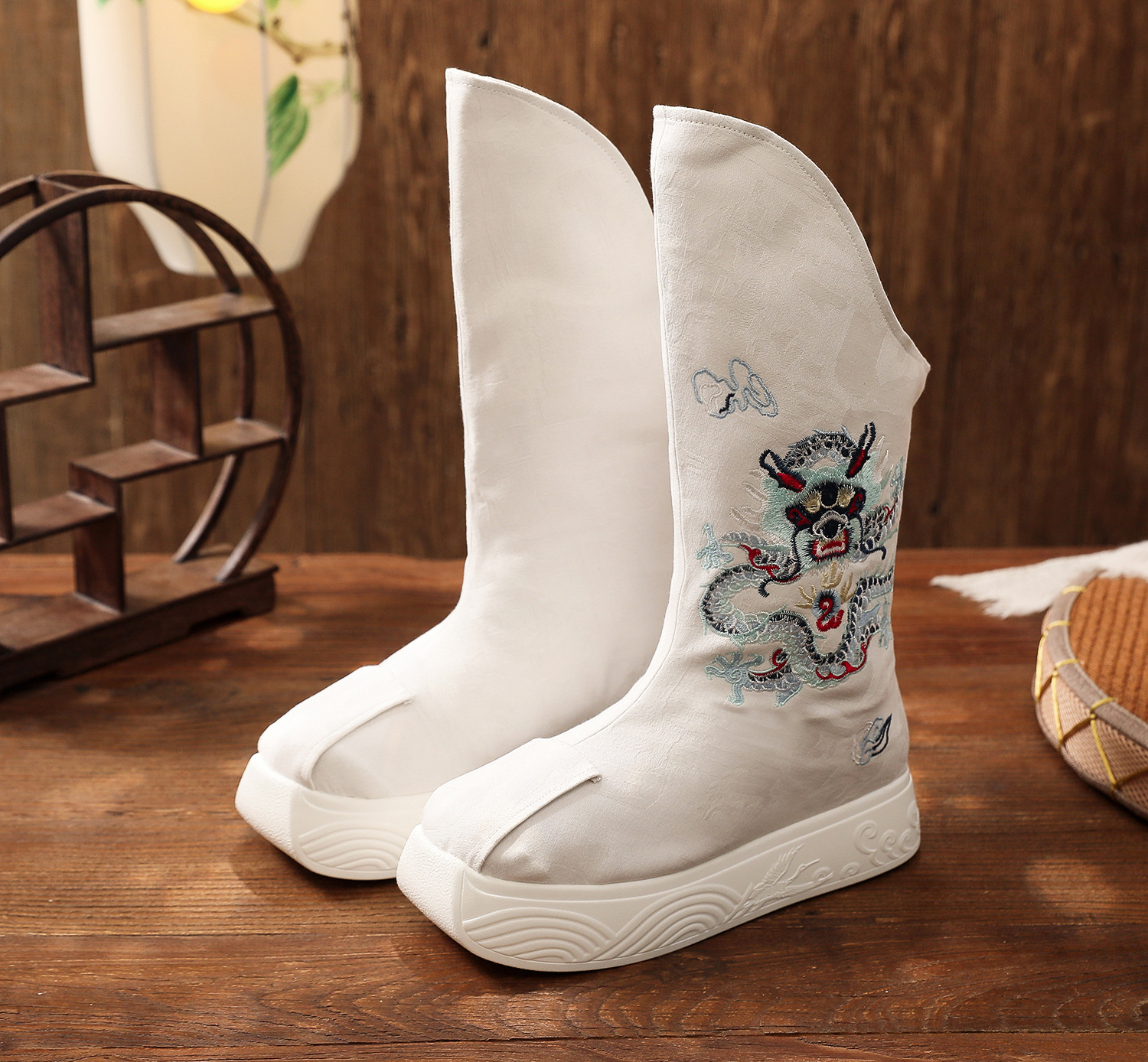 秋冬古装古风汉服鞋男女内增高白皂靴宋明制厚底武侠服古代朝靴子