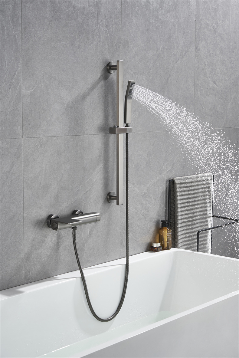 新款浴缸恒温淋浴带出水嘴大增压花洒顶喷水龙头拉丝金淋浴套装