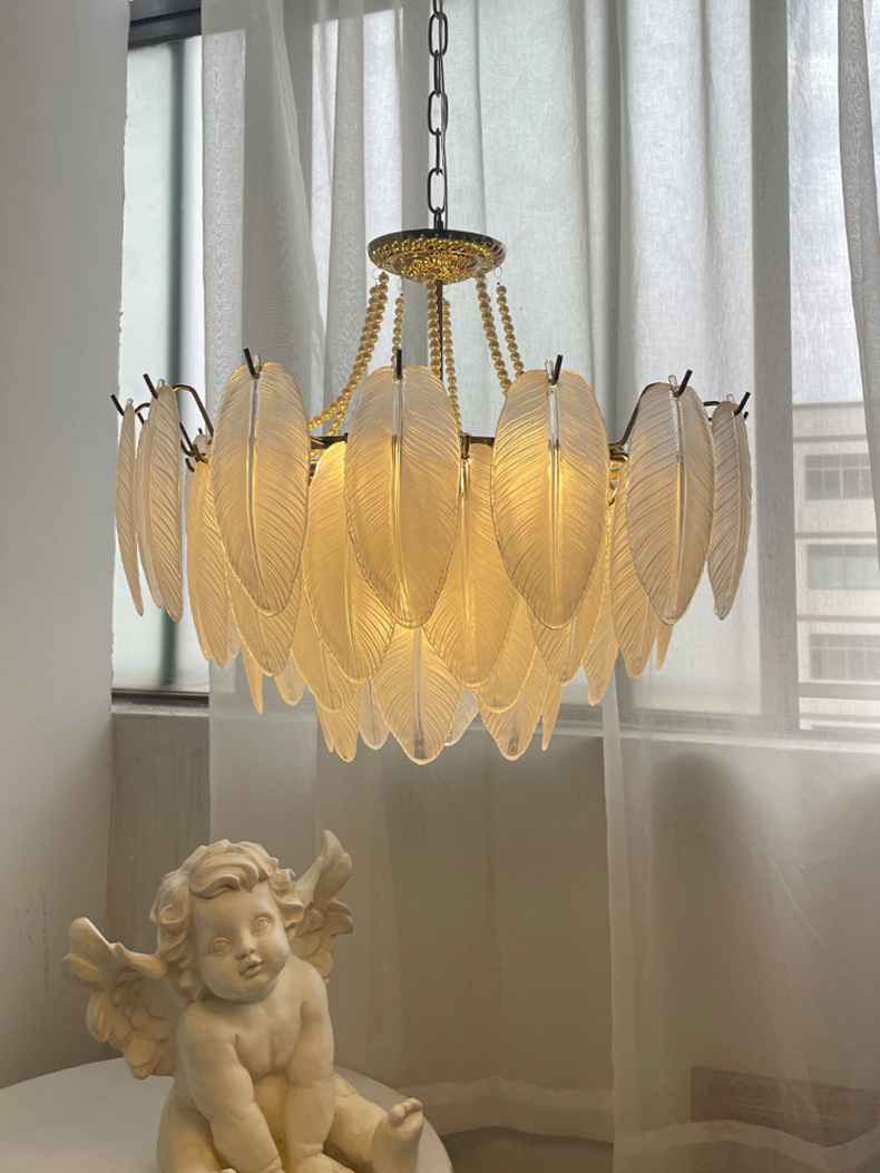 法式复古羽毛玻璃吊灯 美式卧室餐厅客厅设计师风格灯浪漫书房灯
