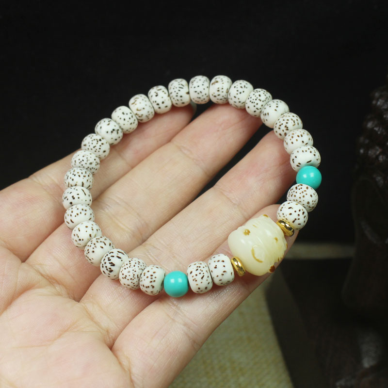 批发星月菩提籽桶珠手串手链白玉猫咪款 森系佛珠念珠文玩饰品批