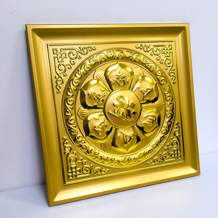 寺院吊顶古建筑四合院酒店天花藻井浮雕金箔莲花铝扣板贴金彩绘