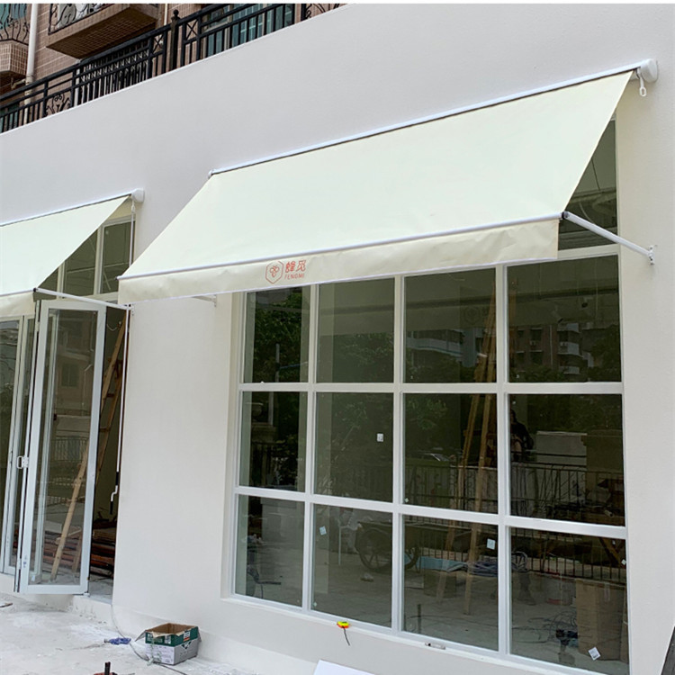欧式曲臂式伸缩雨棚咖啡店门头摆臂遮阳篷固定棚曲遮雨蓬
