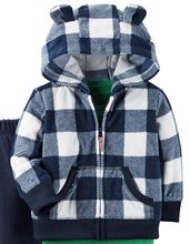 外贸原单卡特格子外套 男婴幼儿童装蓝白格子拉链造型连帽外套