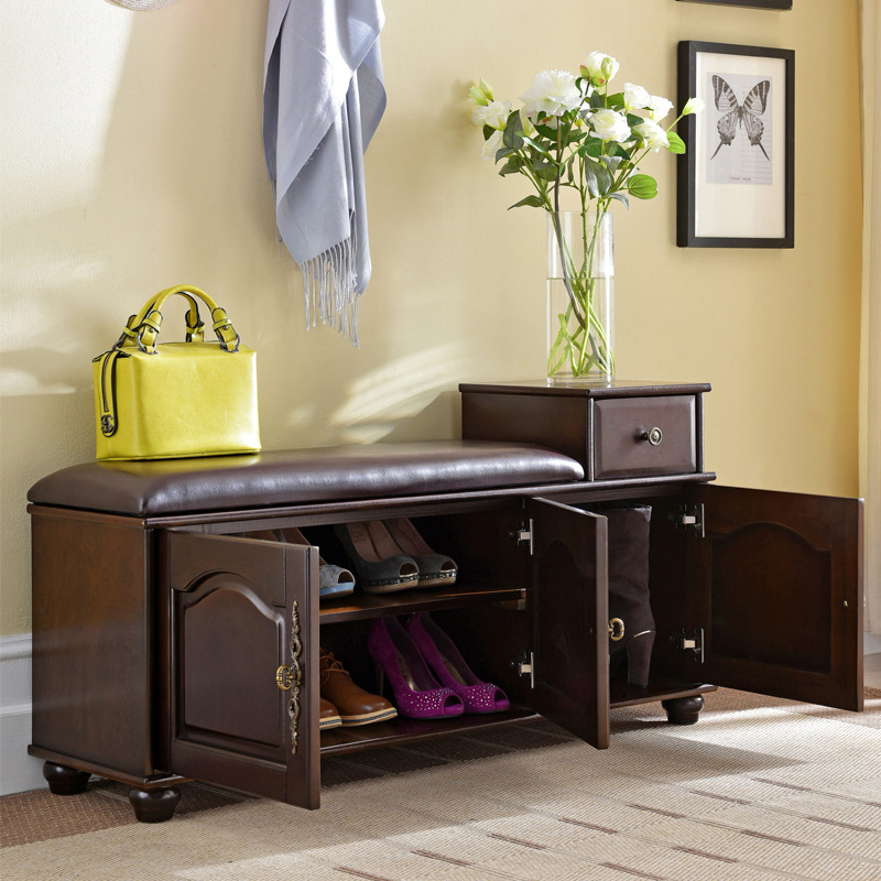 欧式换鞋柜实木门厅进门口可坐收纳简约家用穿鞋凳玄关换鞋凳鞋架