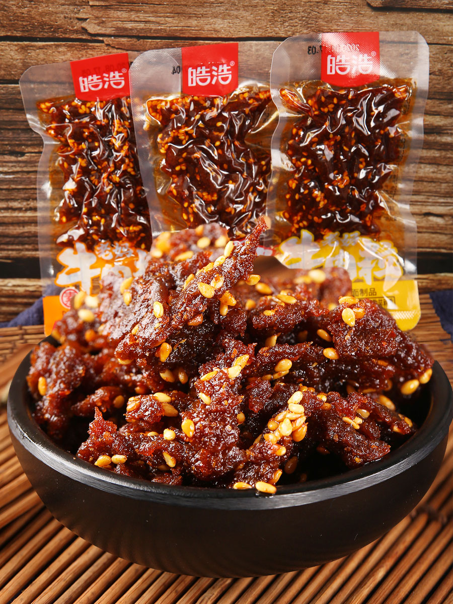 皓浩老妈牛肉辣条碳烤素牛肉粒麻辣香辣素食面筋浩皓儿时小吃零食
