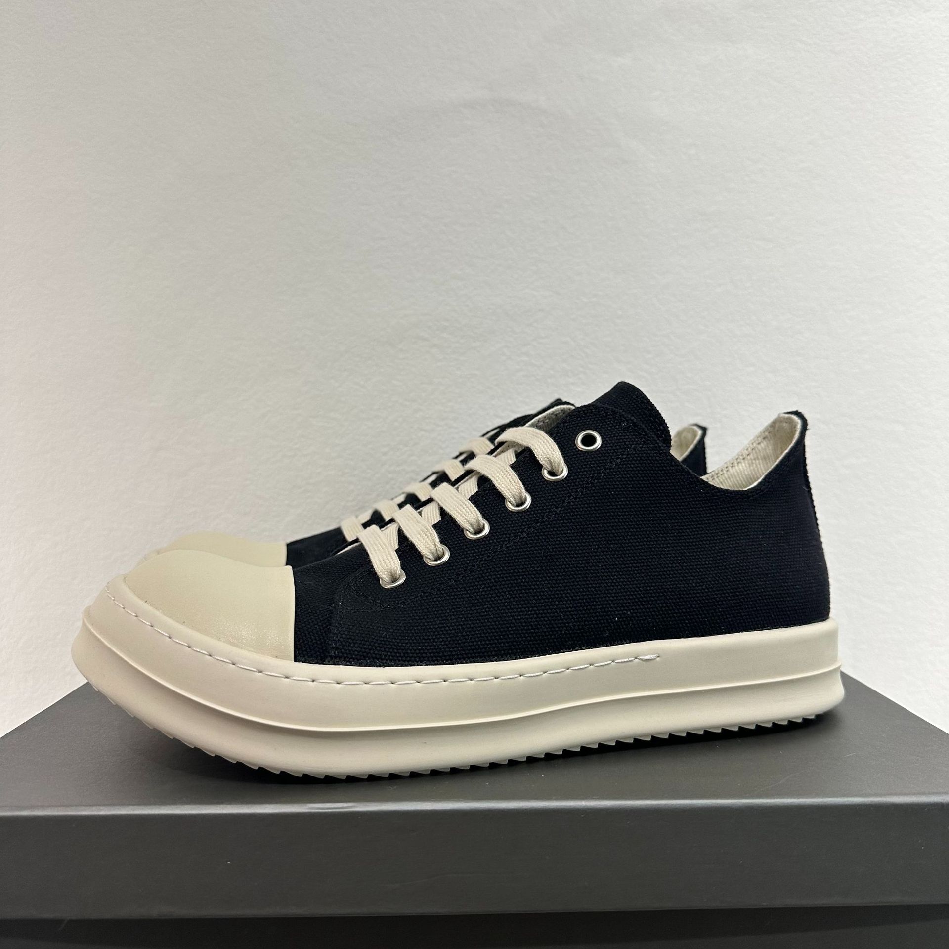 ro低帮男鞋休闲运动百搭厚底情侣帆布鞋系带黑白板鞋潮男女布鞋