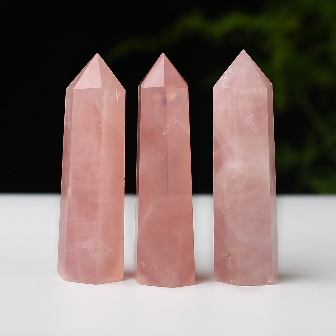 厂家批发 水晶柱 粉色水晶六棱柱 单尖七星摆件水晶灯装饰