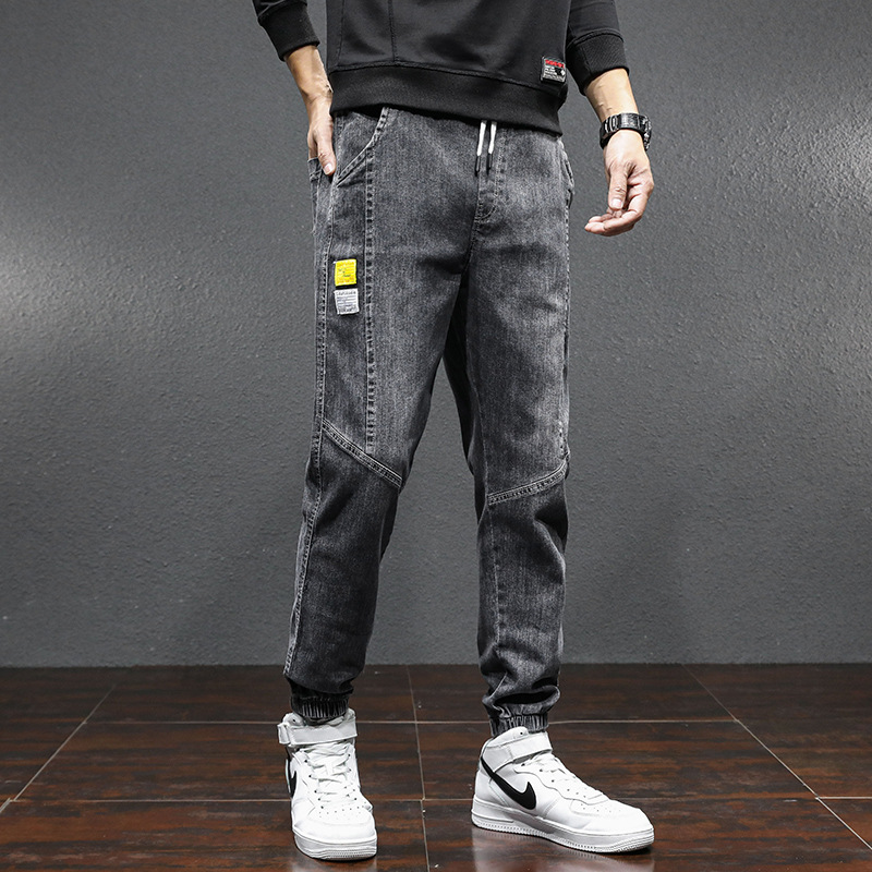    Men's New Fashion Casual Pants Youth Jeans Men's Korean-Style Trendy Workwear Ankle-Tied Harem Pants