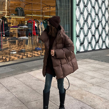 时尚美拉德风高级感中长版羽绒棉服女冬季新款欧洲站连帽棉袄外套
