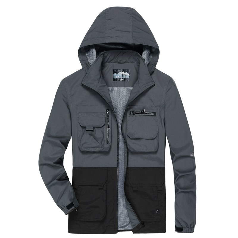 2022秋季男士休闲多口袋外套男装摄影可拆帽上衣户外旅行夹克8835