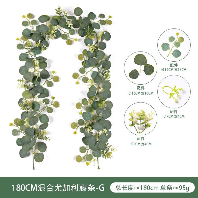 Spring New Starry Eucalyptus Zamioculcas Leaves Vine round Apple Leaf Simulation Plant Emulational Eucalyptus Rattan