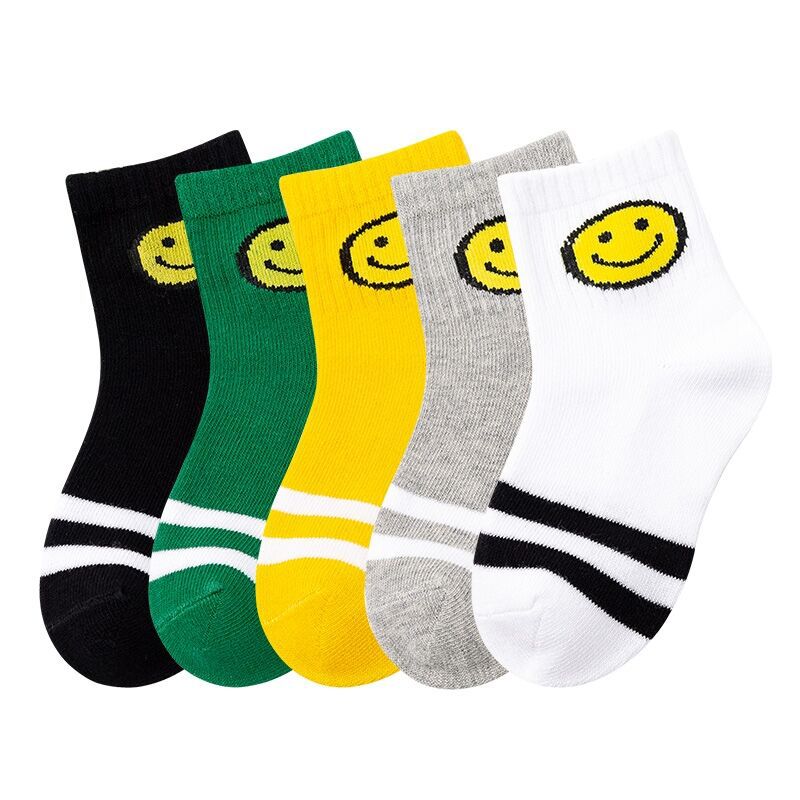 Japanese Harajuku Two Bars Autumn Cute Children Mid-Calf Student Cotton Socks Sports Korean Smiley Socks Wholesale