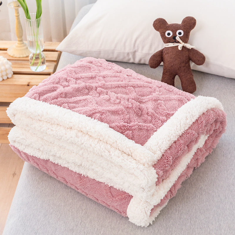 Jacquard Tower Velvet Blanket Lambswool Double Layer Leisure Blanket Solid Color Cover Blanket Shawl Air Conditioning Blanket Wholesale Cross-Border