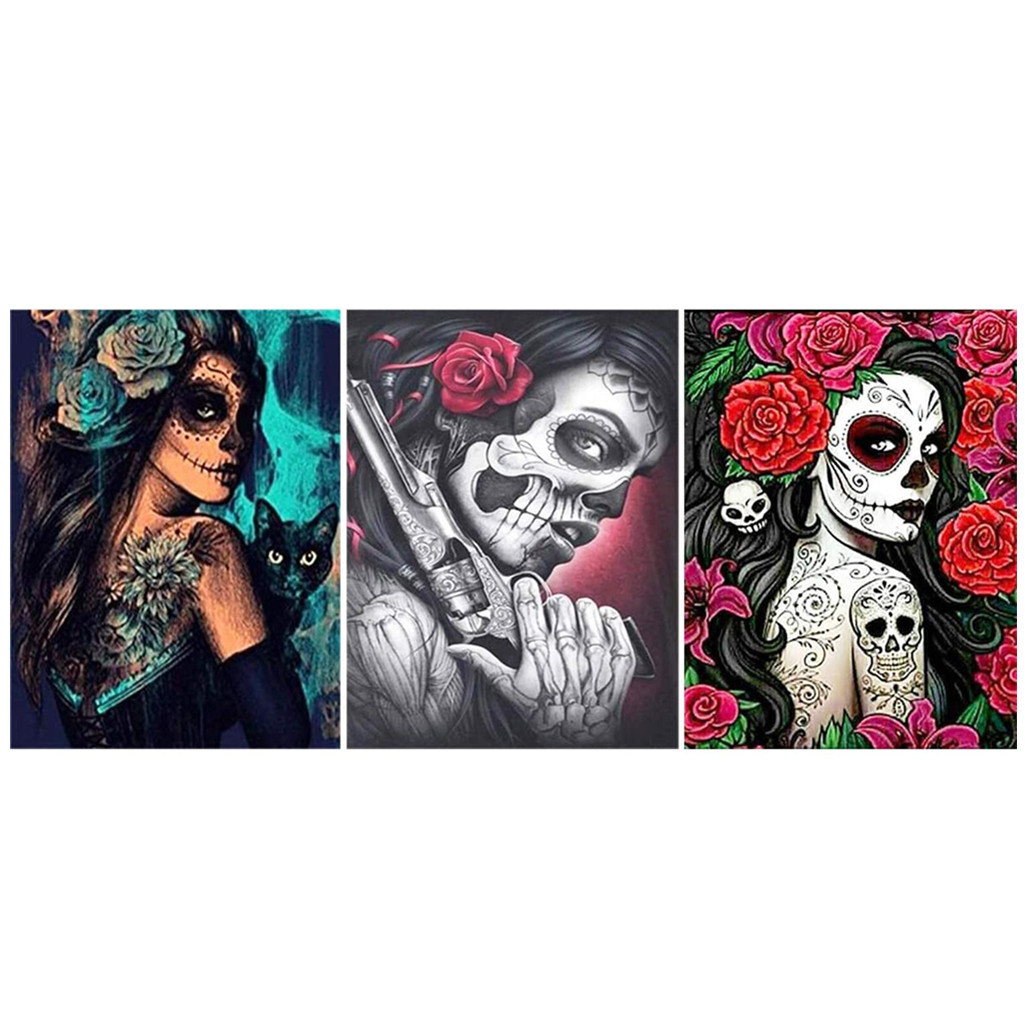 新款5d钻石画万圣节系列美女与骷髅满钻diy跨境