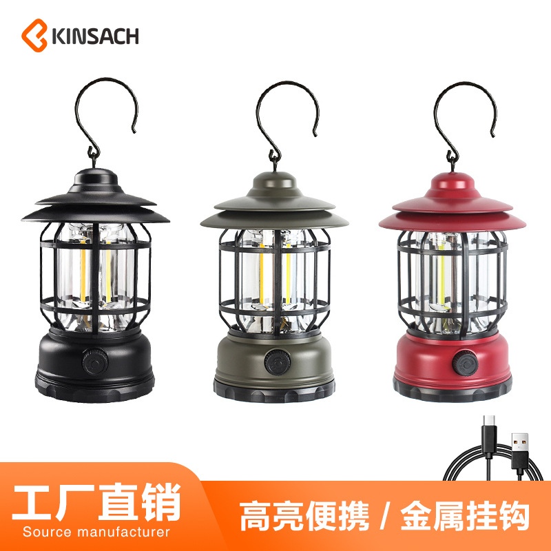 Retro Camping Lantern Charging Camping Lamp Small Lantern Outdoor Atmosphere Lighting Led Portable Lamp Tent Light Camping Lamp