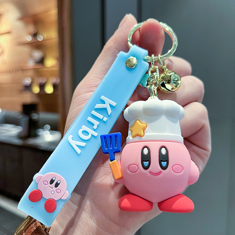 Cute Kirby Love Strawberry Three-Dimensional Doll Car Key Ring Hanging Piece Pendant Night Market Stall Wholesale