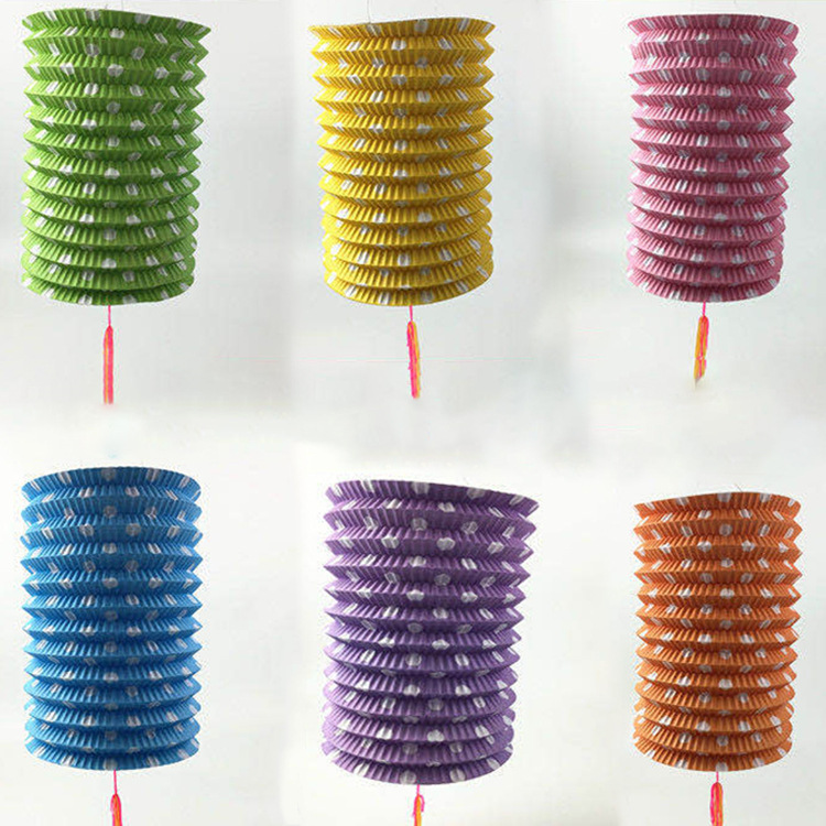 现货工厂批发中秋装饰幼儿园儿童diy绘画折叠伸缩led圆点彩色灯笼