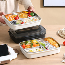 INS网红304不锈钢方形饭盒带餐具四分格午餐盒成人学生带饭便当盒