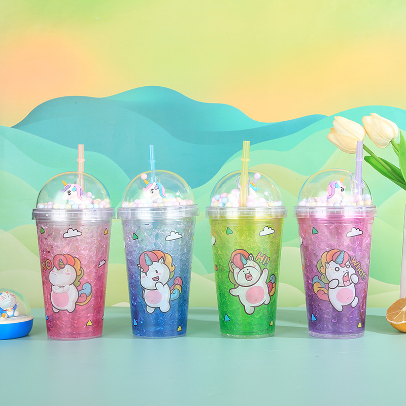 New Creative Lamb Double Plastic Straw Cup Good-looking Student Summer Ice Cup Cute Children Gift Cup