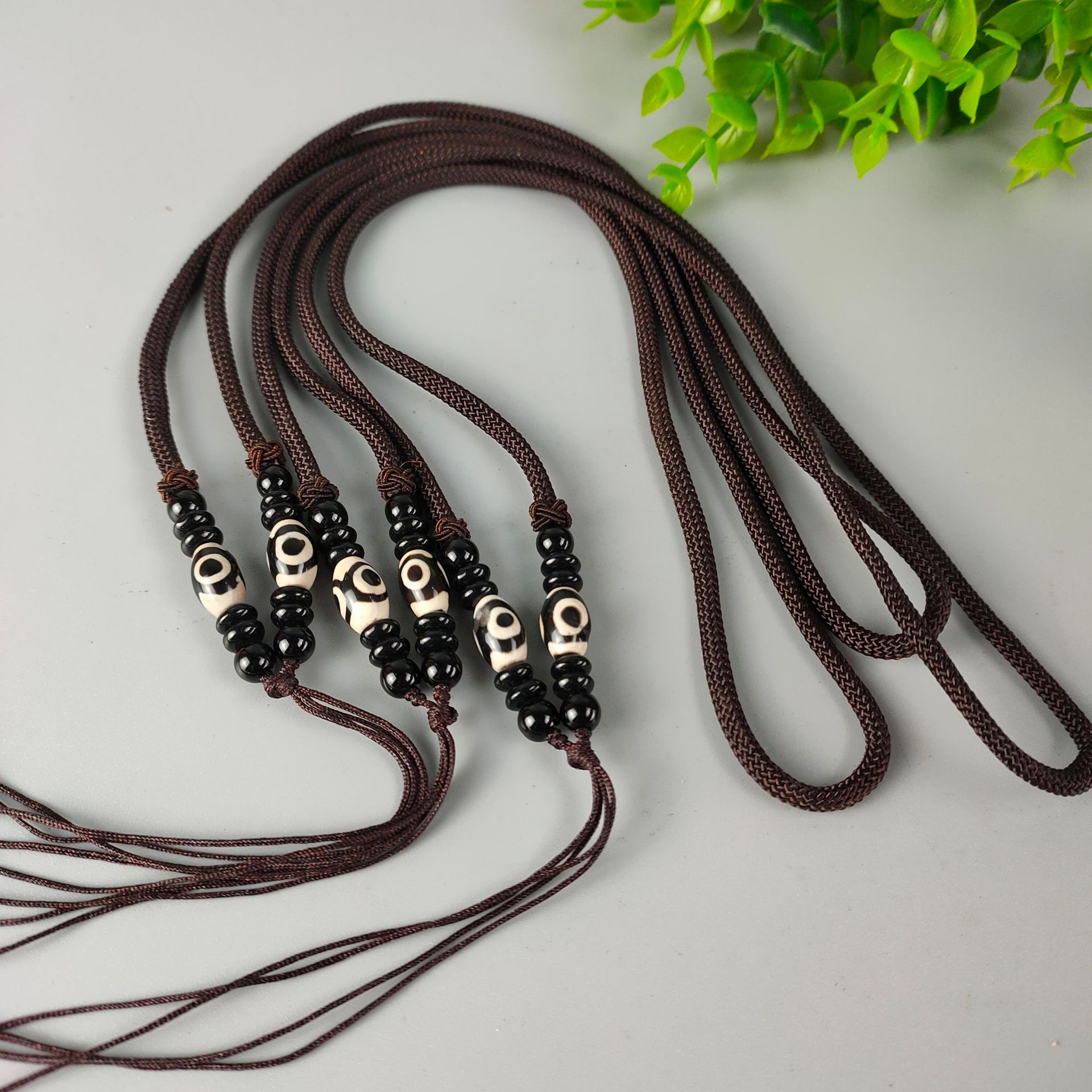 供应珠链编织三眼天珠毛衣链项链绳吊坠 挂绳 玉坠绳珠链挂绳批发