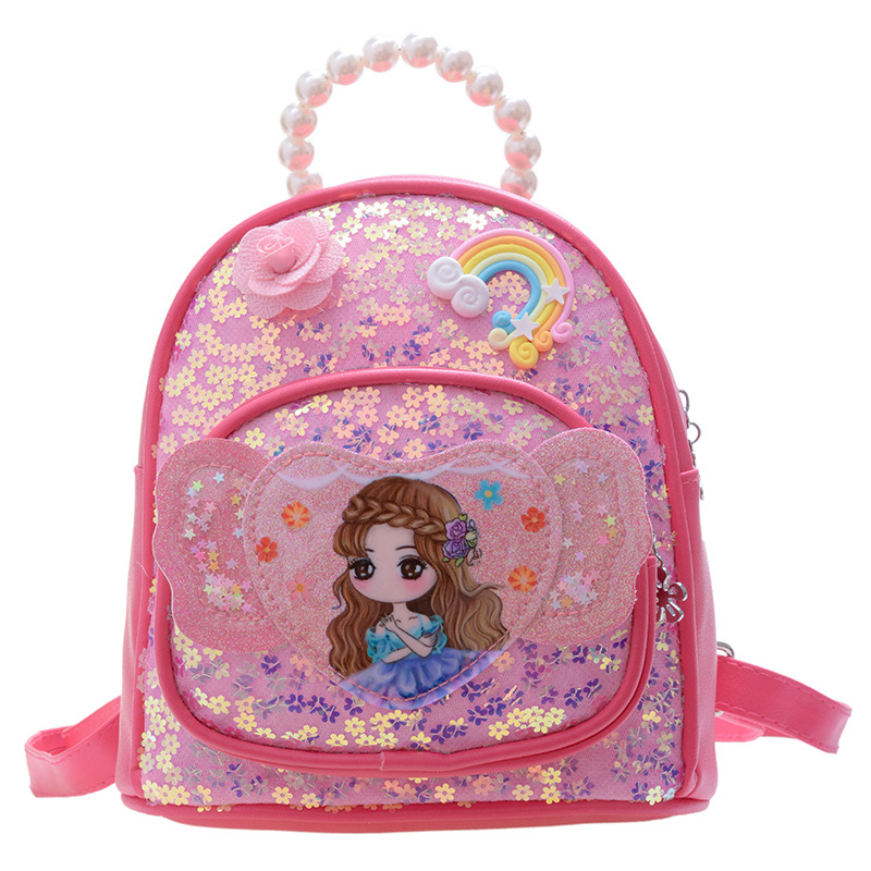 Sequined Pearl Children's Pu Bag Sweet Girl School Bag Soft Cute Foreign Style Princess Bag Good-looking Backpack