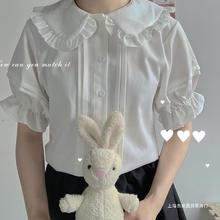 日系少女可爱软妹木耳边Lolita短袖内搭jk衬衫娃娃领灯笼袖衬衫