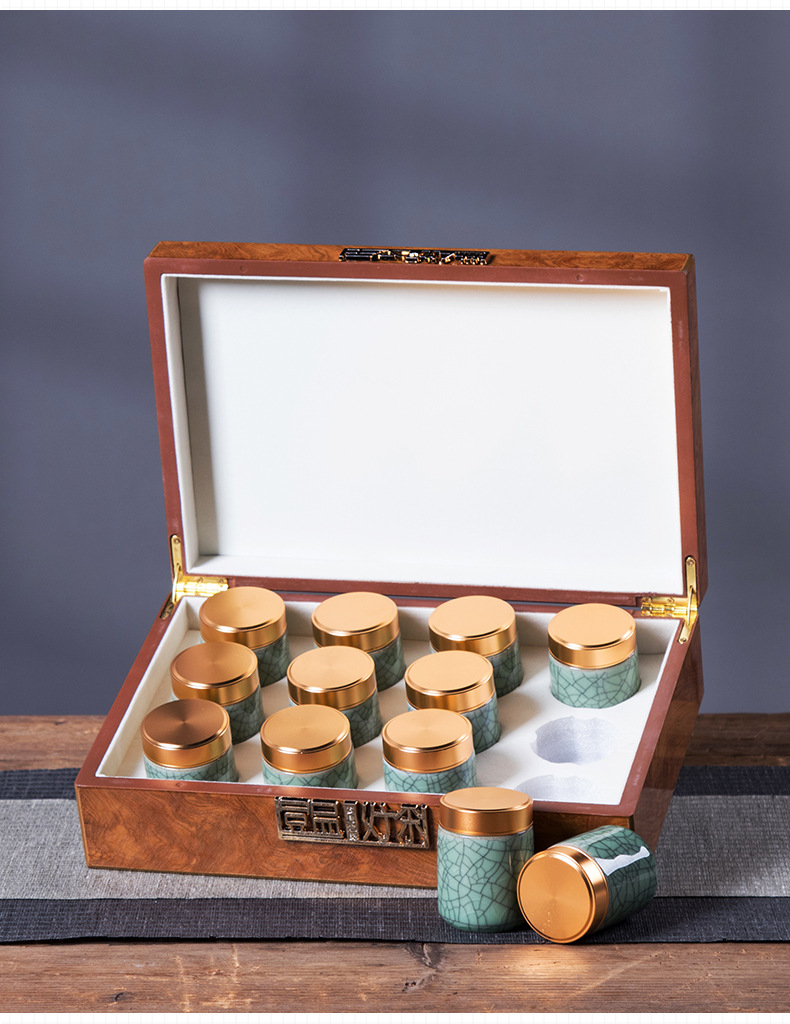 空山新雨 龙泉青瓷便携小号茶叶罐包装盒 陶瓷茶罐12罐小罐茶礼盒