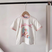 现货韩版童装国内专柜外贸尾单女童卡通丝带熊短袖T恤TTRW246364H