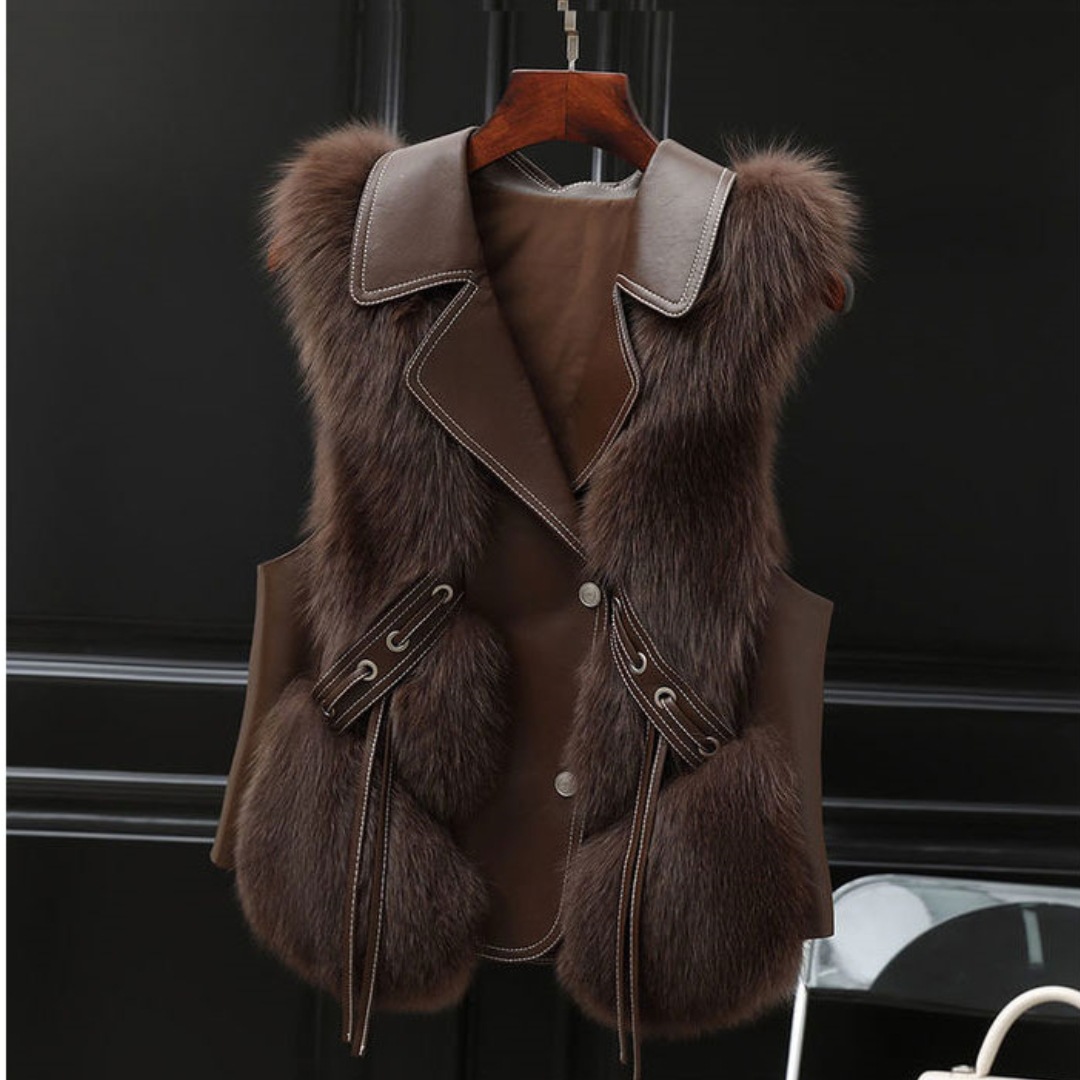 Vest Women's New 2023 Autumn and Winter Imitation Fox Fur Vest Internet Celebrity Small Short Stitching Lapel Fur