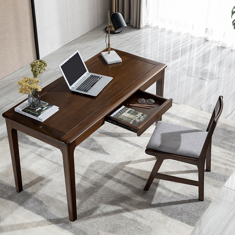 2m办公书桌抽屉电脑桌家用学公台1.4米黑胡桃实木中式家具