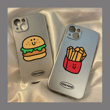 汉堡薯条手机壳适用于苹果15promax金属银iPhone14小众13软壳12/1