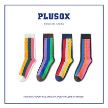 Plusox网红款个性镂空袜子女小众小腿袜洞洞袜撞色中筒袜春夏季