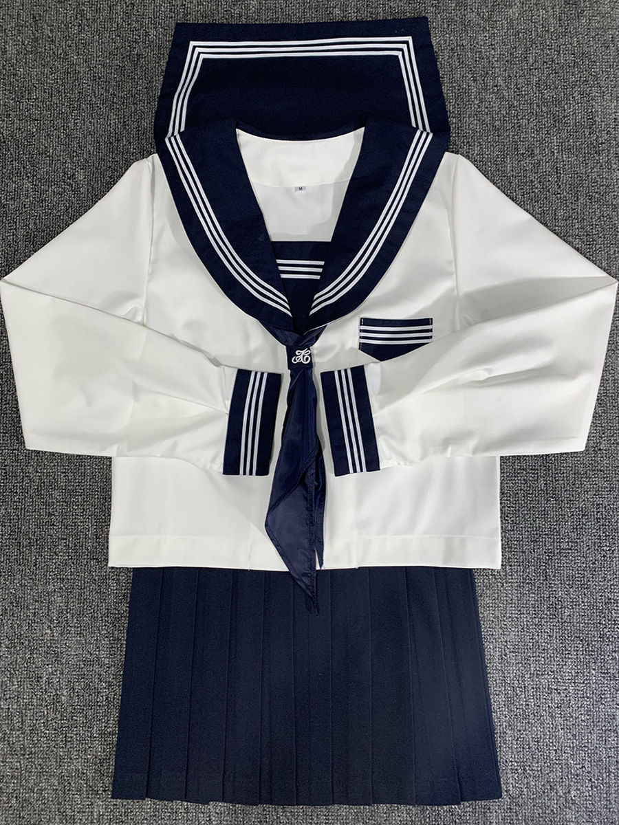 日本海军风白三本改良款基础款jk制服夏服女学生水手服校服中间服