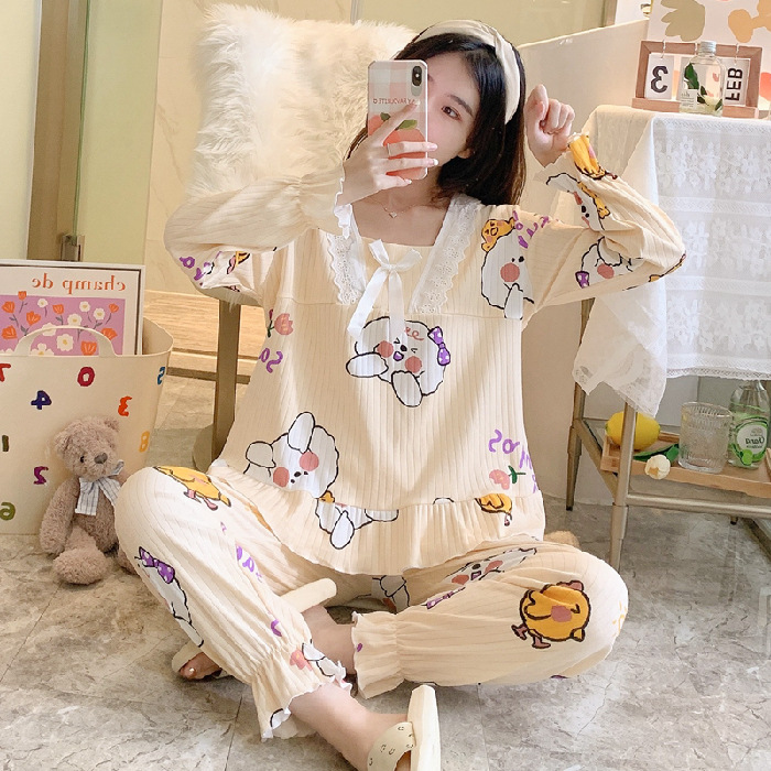 Pajamas Women's Spring and Autumn Long Sleeve Thin Internet Celebrity Home Confinement Clothing 2021 New Two-Piece Suit Summer Balls