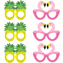 新品夏日纸质拍照道具夏威夷菠萝火烈鸟搞怪摆件套装成品跨境批发