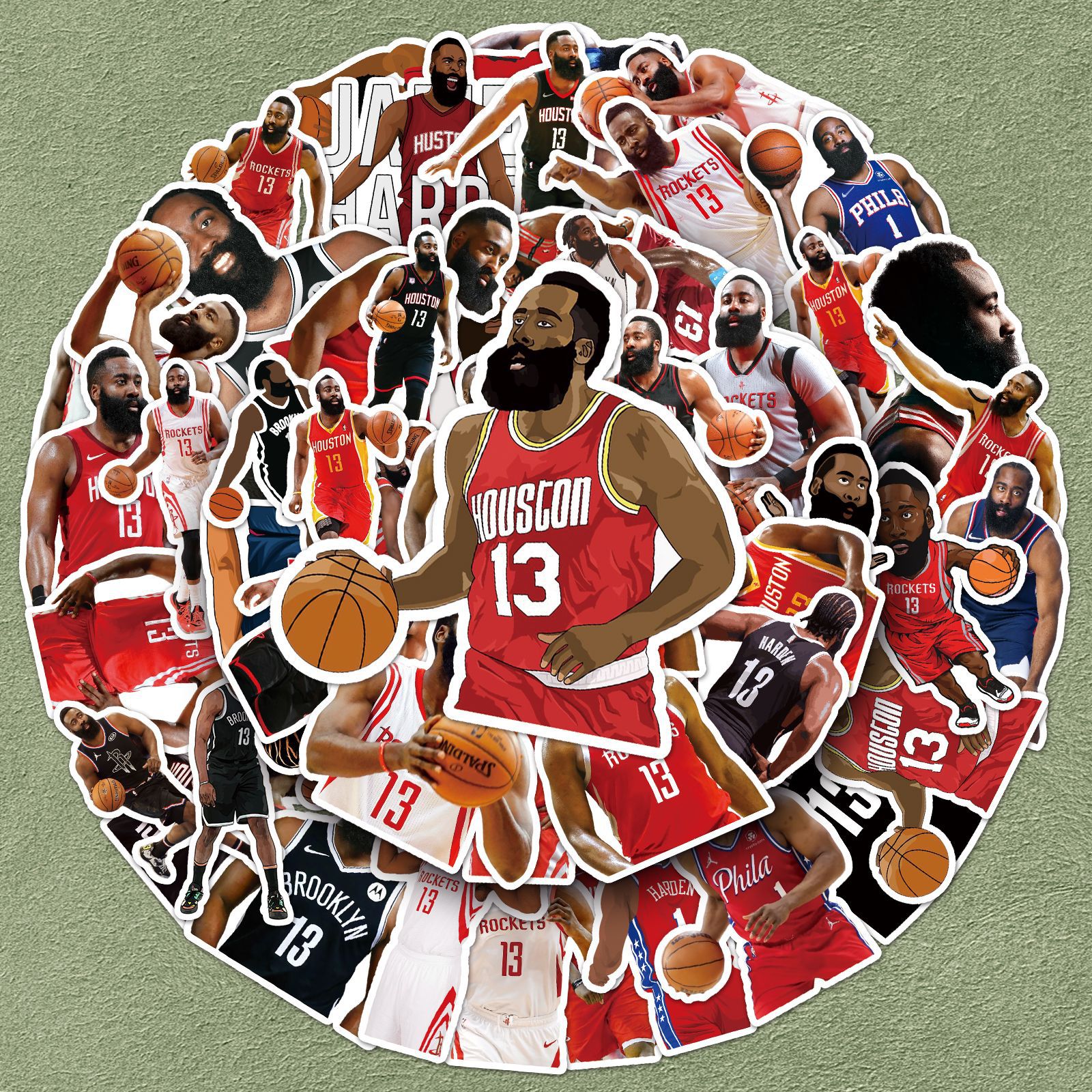 50张哈登贴纸nba篮球球星体育周边涂鸦手账本装饰手机壳防水贴画
