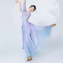 古典舞渐变紫纱衣中国舞蹈旗袍练功服领飘逸上衣女演出旗袍舞蹈服