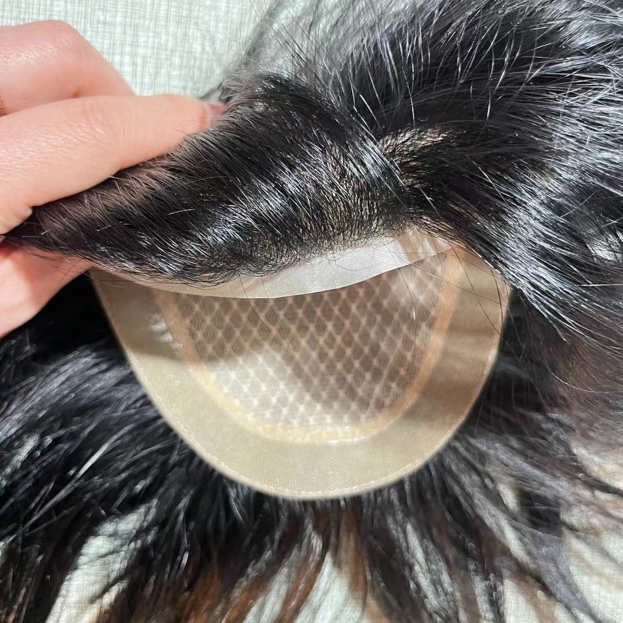 新款隐形发际线男士假发片德国纱递针男士精品补发片男士假发