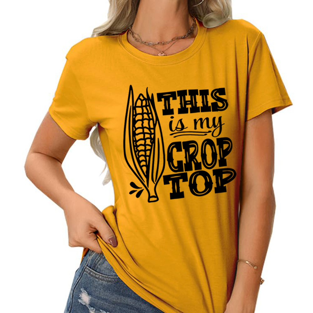 跨境亚马逊货源this is my crop top印花短袖T恤女士休闲夏季宽松